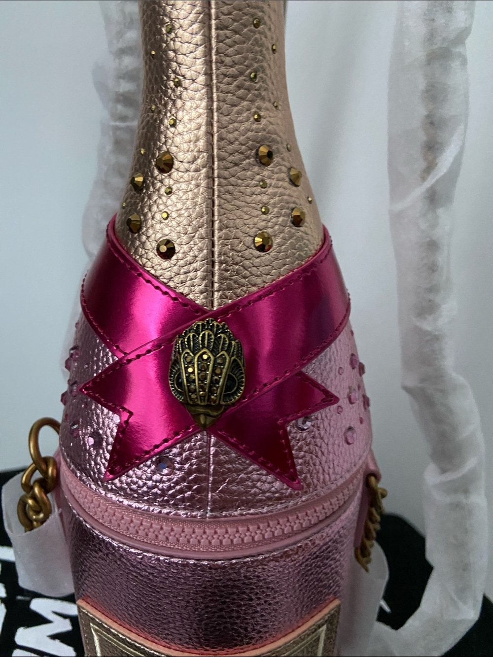 Kurt Geiger Metallic Pink & Rose Gold Champagne Bottle Crossbody Bag - Picture 4 of 5